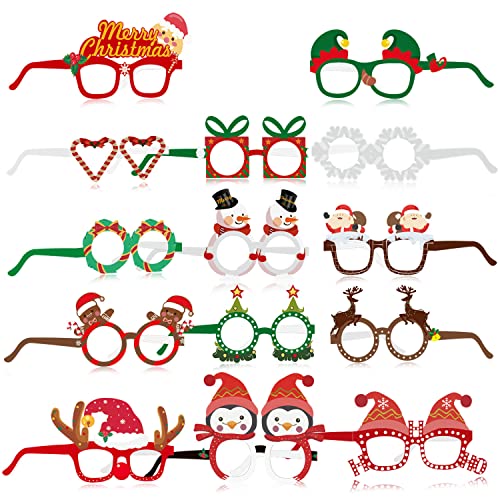 HOWAF 28 Stück lustig Weihnachtsbrillen Schneemann Weihnachtsmann Weihnachtsbaum Rentier Partybrille Rahmen Foto Requisiten weihnachtsbrillen für Erwachsene und Kinder Weihnachts Kostüm Dekoration von HOWAF