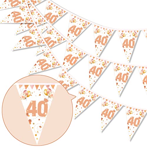 HOWAF 40. Geburtstag Banner Girlande 40" Wimpel Girlande Bunting zum Aufhängen Wimpelkette für Frau 40. Geburtstag Party Dekoration Geburtstags Deko Rose Gold von HOWAF