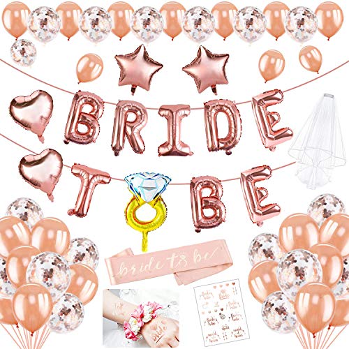 HOWAF JGA Deko Frauen, Bride to Be Deko, Rose Gold Konfetti Luftballons Bride to Be Folienballon, Braut Schärpe, Schleier, JGA Tattoos, Jga Accessoires Frauen, Deko Junggesellenabschied Frauen von HOWAF