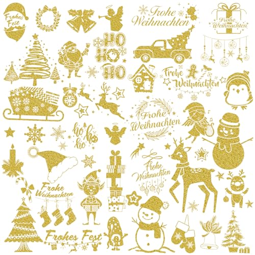 HOWAF 6 Blätter 150+pcs Weihnachtssticker Selbstklebend Weihnachtsaufkleber Glitzer Gold Sticker Weihnachten Aufkleber Frohe Weihnachten Schriftzug für DIY Weihnachtsdeko Karten Geschenke Tüten von HOWAF