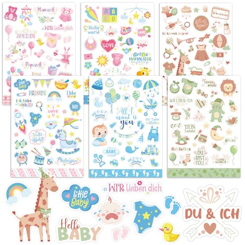 HOWAF 6 Bögen Sticker Babyalbum Sticker Fotoalbum Baby Aufkleber Fotoalbum Sticker für Babyalbum Babyparty Gästebuch, Babyparty Geschenk, Baby Shower Geschenk, Geschenke zur Geburt Mädchen Junge von HOWAF