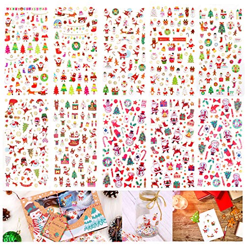 HOWAF 670pcs+ Glitzer Weihnachten Aufkleber für Basteln, Glitzer Weihnachten 3D Aufkleber für Kinder DIY Karten Scrapbooking Basteln, Weihnachten Stickers Abziehbilder für Papeterie Wasserflasche Deko von HOWAF