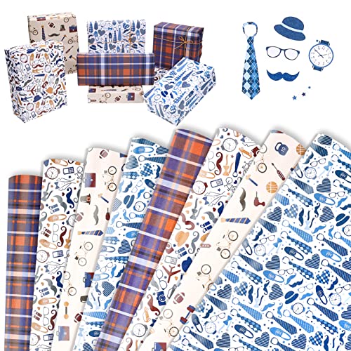 HOWAF 8 Vatertag Geschenk Geschenkpapier, Geschenk Vatertag Geschenkpapier Vatertagsgeschenk Geschenkpapier Bester Papa Geschenk Papier Wrapping Paper Geschenkideen zum Vatertag Geschenke für Papa von HOWAF