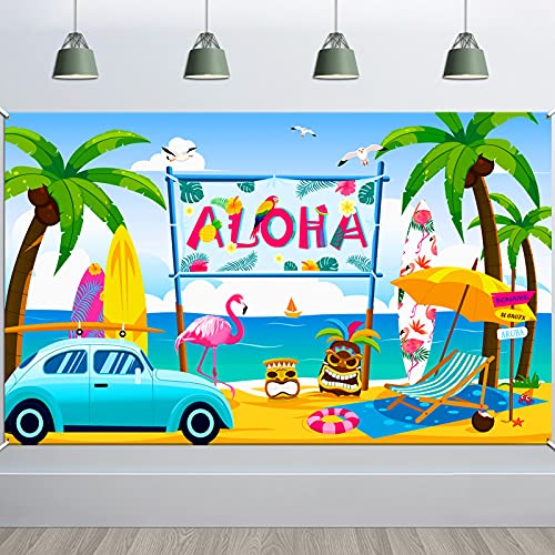 HOWAF Aloha Hintergrund Banner für Hawaii Party Deko, Groß Stoff Wand Garten Draussen Banner für Tropisch Sommer Party Deko, Fotoautomat Hintergrund Banner für Strand Luau Tiki Party Deko, 185*110cm von HOWAF