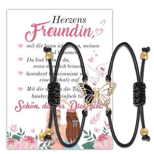 HOWAF Beste Freundin Karte mit 2 Freundschaftsarmbänder, Schmetterling Armband Beste Freundin Armband, BFF Friendship Bracelet für Geschenk Freundin Geburtstag, Beste Freundin Geschenke Weihnachten von HOWAF