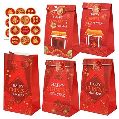 HOWAF Chinesisches Neujahr 2024 Geschenktüten Drache Chinesisches Neujahr Papiertüten Partytüten Chinese New Year Geschenke Taschen Chinesische Neujahr Taschen Aufkleber Silvester Chinesische Deko von HOWAF