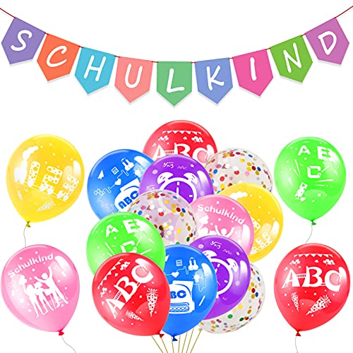 HOWAF Einschulung Deko, Bunt Schulkind Girlande Einschulung Banner Hänge Deko und Luftballons Einschulung für Schulkind Deko Schuleinführung Schulanfang Deko Einschulung Junge Mädchen Schulstart von HOWAF