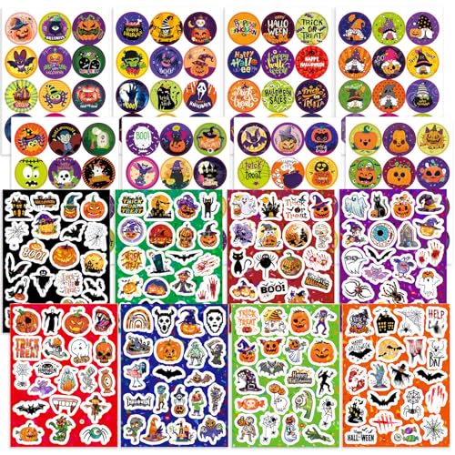 HOWAF Halloween Aufkleber, 250pcs Happy Halloween Sticker Trick or Treat Selbstklebende Aufkleber Geist Fledermaus Kürbis Sticker für Halloween Dekoration Party Favors Halloween Mitgebsel Kinder von HOWAF