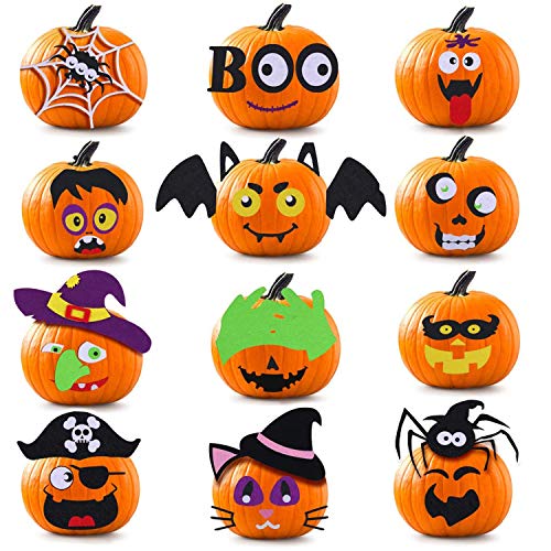 HOWAF Halloween Kürbis Bastelset für Kinder, 12 Stücke Schaum DIY Kürbis Deko Halloween Kürbis Aufkleber, Kürbis Sticker Bastel Gesicht Sticker für Kinder Halloween Party Dekorationen von HOWAF