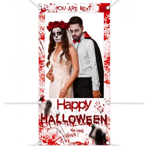 HOWAF Happy Halloween Deko Outdoor, Groß Halloween Foto Requisiten Halloween Banner Fotorahmen Photo Frame Halloween Blut Horror Photo Booth Stoff Foto Hintergrund für Halloween Party Deko, 180 x 90cm HOWAF Happy Halloween Deko Outdoor, Groß Halloween Foto Requisiten Halloween Banner Fotorahmen Photo Frame Halloween Blut Horror Photo Booth Stoff Foto Hintergrund für Halloween Party Deko, 180 x 90cm von HOWAF