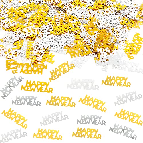 HOWAF Happy New Year Konfetti Glitzer Metallic Folie Tischstreuung Konfetti Dekoration Supplies, Gold Silber 2023 Neujahr Gefälligkeiten Konfetti Streusel Pailletten für Silvester Party Dekoration von HOWAF