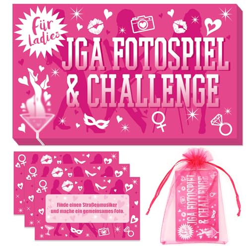 HOWAF JGA Spiele Frauen - Witziges, Nicht peinliches Spiel zum Junggesellenabschied Frauen - 38 Fotoaufgaben JGA Fotospiel Selfie Spiel + 2 Blanko-Karten + 10 Challenge für Braut & Team Bride von HOWAF