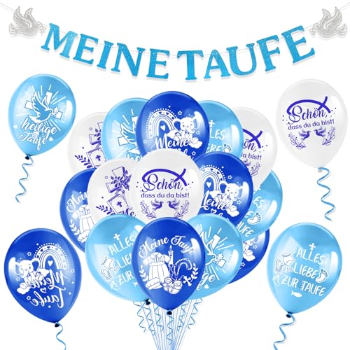 HOWAF Taufe Deko Junge, Taufe Luftballons Taufe Ballon Luftballon Taufe Dekoration, Meine Taufe Girlande Dekoration Papier Taufe Banner Fische Deko, Taufgeschenk, Deko zur Taufe Taufdeko, Blau von HOWAF