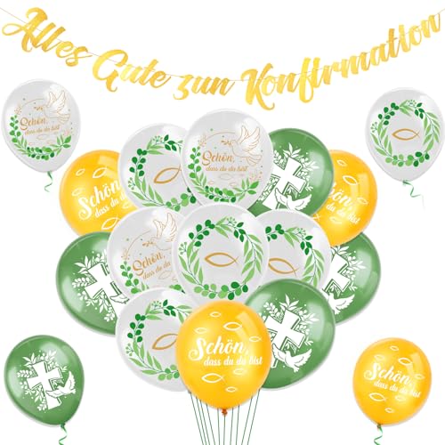 HOWAF Konfirmation Deko, Alles Gute zur Konfirmation Girlande Konfirmation Banner, Luftballons Konfirmation Ballon Eucalyptus Fische Deko für Tschdeko Konfirmation, Deko Konfirmation Junge Mädchen von HOWAF