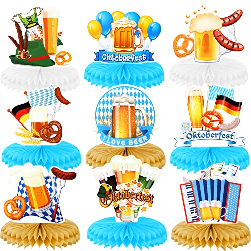 HOWAF Oktoberfest Deko, 9 Stück Oktoberfest Bienenwabe Oktoberfest Honeycomb Oktoberfest Bienenwabe Mittelstück Papier Tischaufsätze Dekoration für Tischdekorationen Bayrisch Oktoberfest Party Deko von HOWAF