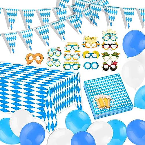 HOWAF Oktoberfest Deko Set, Bayrische deko Wiesn Deko Oktoberfest Party Bayern Deko 10M Oktoberfest Girlande + Oktoberfest Tischdecke + Oktoberfest Partybrille + Servietten Oktoberfest + Luftballons von HOWAF