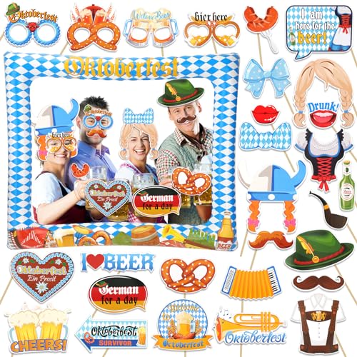 HOWAF Oktoberfest Foto Requisiten Oktoberfest Deko, Oktoberfest Photo Booth Props Bayrisch Aufblasbarer Fotorahmen Partybrille Oktoberfest Fotobox Accessoires für Bayrisch Oktoberfest Party Deko von HOWAF