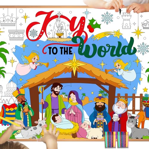 HOWAF Papier-Tischdecke zum Ausmalen Weihnachten Krippe, Ausmal-Tischdecke Jesus Krippe Weihnachten Ausmaltischdecke Weihnachts Tischdecke Papier für Basteln Weihnachten Kinder von HOWAF