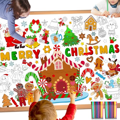 HOWAF Papier-Tischdecke zum Ausmalen Weihnachten Lebkuchenhaus,Ausmal-Tischdecke Weihnachten Lebkuchenmann Ausmaltischdecke Kinder Weihnachts Tischdecke Papier Weihnachtstischdecke Malbuch Weihnachten von HOWAF