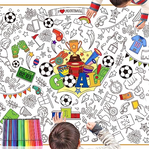 HOWAF Papier-Tischdecke zum Ausmalen für Kinder, Bemalbare Tischdecke Fußball Malbuch Fußball Tischdecke Geburtstagsdeko Fussball Tischdecke Papier Ausmaltischdecke Tischdecke zum Ausmalen für Kinder von HOWAF