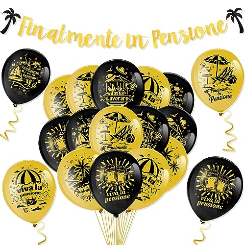 HOWAF Retirement Party Set, 18Pcs Black Gold Happy Retirement Party Latex Balloons Retirement Banner for Retirement Party Decoration Supplies von HOWAF