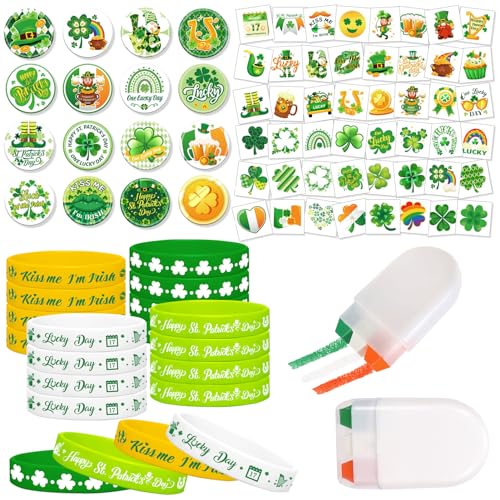 HOWAF St Patricks Day Accessoires, St Patricks Day Armband Kleeblatt Armbänder St Patricks Day Button Pins St Patricks Day Tattoos Irland Flagge Schminke St Patricks Day Kostüm, St Patricks Day Deko von HOWAF