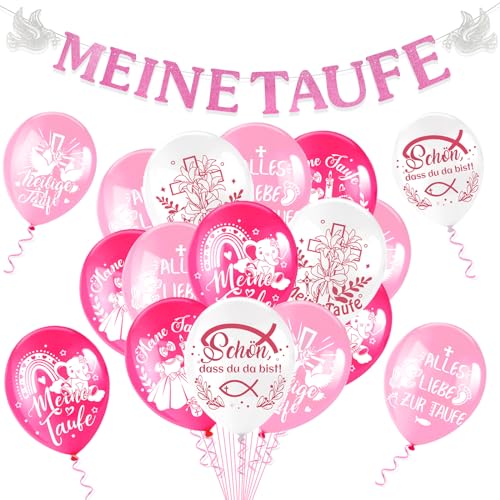 HOWAF Taufe Deko Mädchen, Taufe Luftballons Taufe Ballon Luftballon Taufe Dekoration, Meine Taufe Girlande Dekoration Papier Taufe Banner Fische Deko, Taufgeschenk, Deko zur Taufe Taufdeko, Rosa von HOWAF