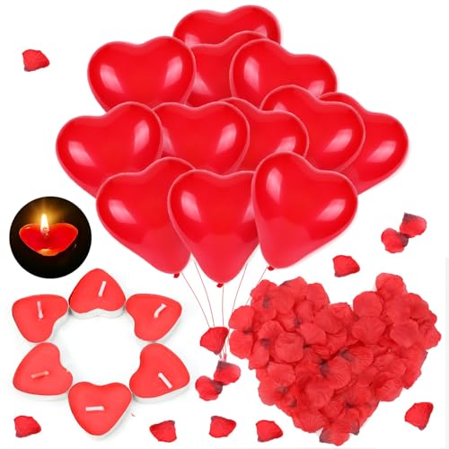 HOWAF Valentinstag Deko Set, 30 Herzluftballons Rot Herzballons + 50 Herz Kerzen + 1000 Rosenblätter für Romantische Deko Heiratsantrag Deko Verlobung Deko Geburtstag Hochzeitsdeko HOWAF Valentinstag Deko Set, 30 Herzluftballons Rot Herzballons + 50 Herz Kerzen + 1000 Rosenblätter für Romantische Deko Heiratsantrag Deko Verlobung Deko Geburtstag Hochzeitsdeko von HOWAF