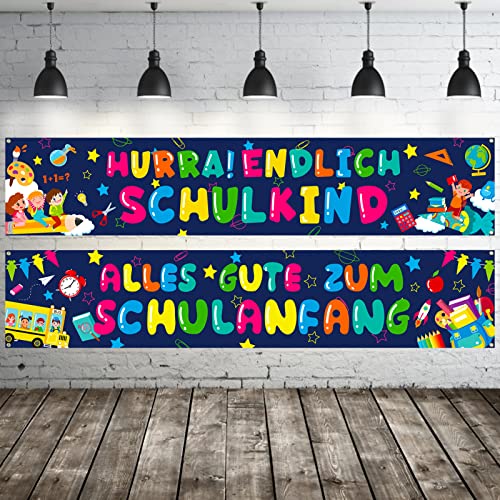 HOWAF 2 Stück Alles Gute Zum Schulanfang Banner für Einschulung Dekoration, Endlich Schulkind Girlande Banner Schuleinführung Stoff Hintergrund Banner Schulanfang Photo Booth für Schulanfang Deko von HOWAF