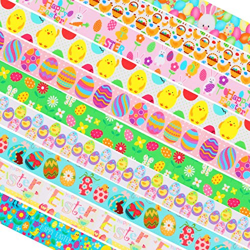 Ostern Stoffband für Geschenkverpackung 20 Meter (10 x 2 m), Ostern Bunt Rollen Bänder für DIY Basteln Schleifen Dekorative Haarbänder, Osterei Hase Küken Blume Karotte Schmetterling, 25mm Breit von HOWAF