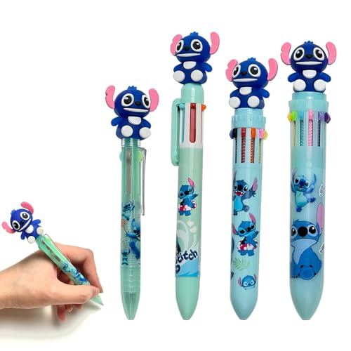 4er-Pack Cartoon-Mehrfarben-Kugelschreiber,Lilo und Stitch einziehbare Mehrfarben-Kugelschreiber,Stitch 10-in-1 Multicolor Stift,Versenkbare Kugelschreiber,geeignet für Studium,Büro(4/6/10/12 Farben) von HOZHAEUMM