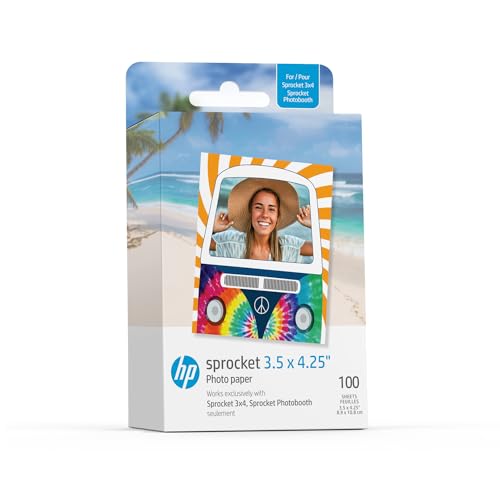 HP Sprocket 3,5 x 4,25 Zoll Zink-Fotopapier mit selbstklebender Rückseite (100er-Packung), kompatibel mit HP Sprocket 3x4 Photobooth und Fotodrucker von HP