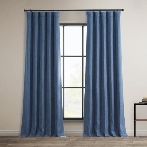 HPD Half Price Drapes Verdunkelungsvorhänge aus Kunstleinen, 274 cm lang, luxuriöse Leinen-Vorhänge für Schlafzimmer und Wohnzimmer (1 Panel), 127 x 274 cm, Denim von HPD Half Price Drapes