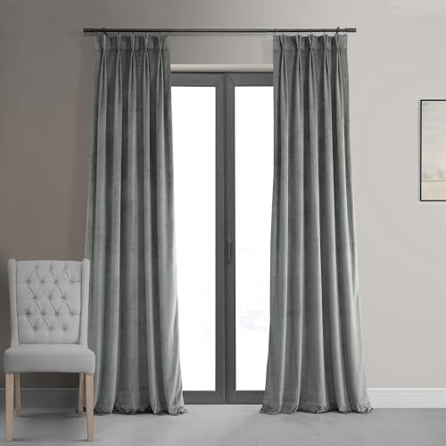 HPD Half Price Drapes Samt-Verdunkelungsvorhänge/Vorhänge, 213 cm lang, 1 Paneel, Verdunkelungsvorhang, charakteristisch, plissiert, für Wohnzimmer und Schlafzimmer, 63 cm B x 213 cm, Silbergrau von HPD Half Price Drapes