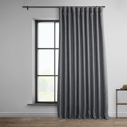 HPD Half Price Drapes Verdunkelungsvorhänge aus Kunstleinen, 244 cm lang, extra breit, luxuriöse Leinen-Vorhänge für Schlafzimmer und Wohnzimmer (1 Panel), 254 x 244 cm, dunkler Kies von HPD Half Price Drapes