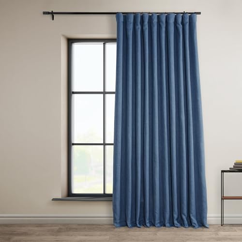 HPD Half Price Drapes Verdunkelungsvorhänge aus Leinenimitat, 305,8 cm lang, extra breit, Luxus-Leinen-Vorhänge für Schlafzimmer und Wohnzimmer (1 Paneel), 254 x 120 cm, Denim von HPD Half Price Drapes