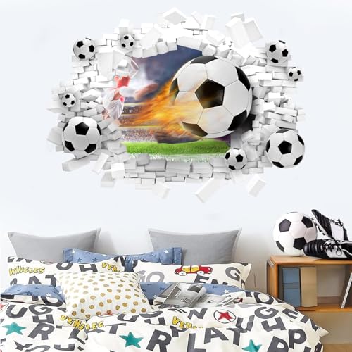 HPNIUB 3D Fussball Wandtattoo,Durchbruch Wandaufkleber für Kinderzimmer Jungen, 73.9×55.8CM,Bunte Fußball Wandbild,Wandtattoo Junge Teenager,Videospiel Wandstikcer für Schlafzimmer Deko Geschenk von HPNIUB