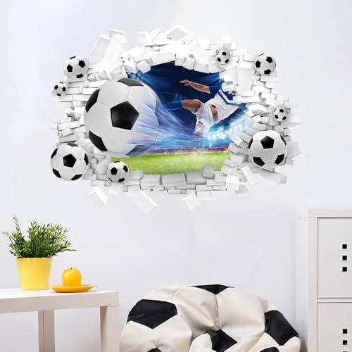 HPNIUB 3D Fussball Wandtattoo,Durchbruch Wandaufkleber für Kinderzimmer Jungen, 75.6×58CM,Bunte Fußball Wandbild,Wandtattoo Junge Teenager,Videospiel Wandstikcer für Schlafzimmer Deko Geschenk von HPNIUB