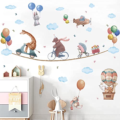 HPNIUB 40 Stück Tier Wandtattoo,Wandaufkleber Kinderzimmer Lichtfarbe,134x40cm (BxH),Tiere Babyzimmer Wandsticker,DIY Zirkus Giraffe Hase Wandaufkleber für Junge Mädchen Schlafzimmer Wanddeko von HPNIUB