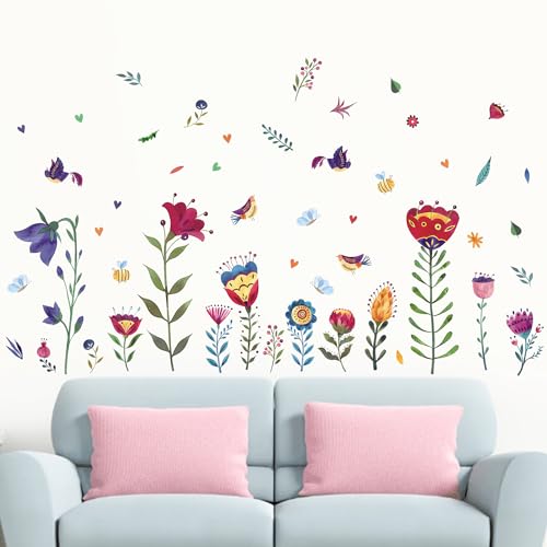 HPNIUB Wandsticker Kinderzimmer Mädchen Wandtattoo Blumen,Wandtattoo Schlafzimmer Wandsticker Mädchenzimmer, Wandsticker Schlafzimmer Wohnzimmer Sofa Hintergrund Wanddeko von HPNIUB