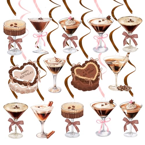 20 Stück Espresso Martini Party hängende Wirbel, Kaffee Espresso Martini Themed Swirl Decke hängende Luftschlangen für eine Tini Bit ältere Party Martini Geburtstag Party Bachelorette Party Supplies von HPWF