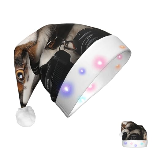 HQaxsfQxnr Weihnachtsmütze mit LED-Lichtern, Weihnachtsmütze für erwachsene Hunde mit Kamera, Weihnachtsmannmütze, beleuchtete Weihnachtsmütze für Party, Urlaub von HQaxsfQxnr