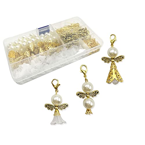 Schutzengel DIY 50 Set Engel Perlen Schlüsselanhänger Handwerk Engelsflügel Perlen Handwerk Zubehör Engel Anhänger für Schmuck machen Hochzeit Taufe Baby Dusche Weihnachten Geburtstag Geschenke - D von HRASY