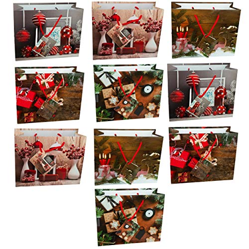 10 HRB Geschenktüten Weihnachten - Modern Größe medium, stabile Weihnachtstüten der Marke HRB, Abmaße der weihnachtlichen Geschenkverpackung 23x18x10 cm (HxBxT) (Serie 4, medium Querformat) von HRB