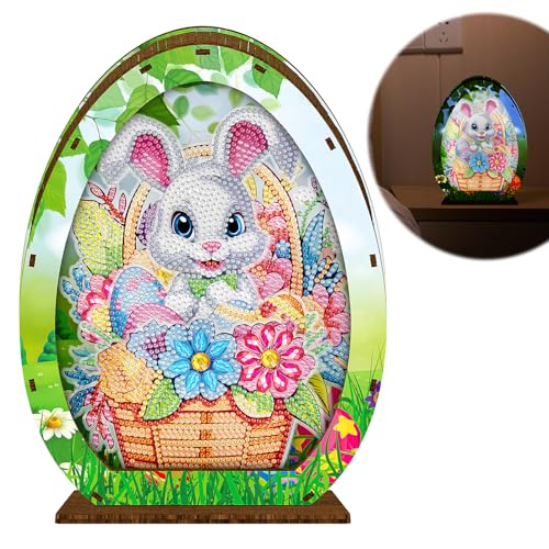 HRGOYY Diamond Painting Tischdeko Osterhase mit LED Beleuchtung, DIY Diamant Malerei Osterhase,Diamant Painting Ostern Deko Nachtlicht Kann in Kinderzimmern, Schlafzimmern, Arbeitszimmern von HRGOYY