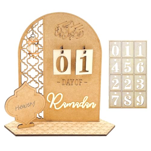 HRKVSK Ramadan Kalender, Eid Mubarak Kalender, Ramadan Deko, Eid Mubarak Adventskalender, 30 Tage Countdown Ramadan Kalender Kinder, DIY Ramadan Dekoration Aus Holz von HRKVSK