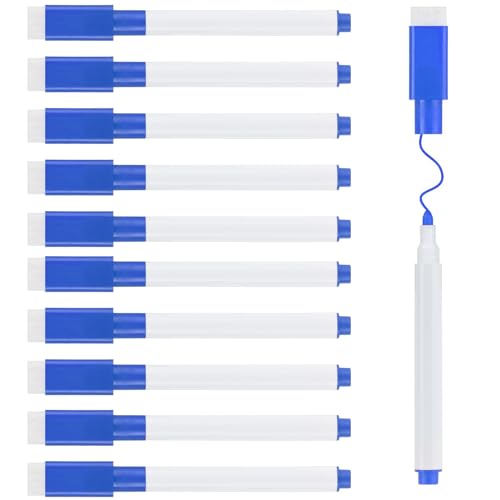 HRLORK 10 Stück Whiteboard Marker, Magnetisch Dry Erase Marker, Blau Whiteboard Stifte,Abwischbar Stift, Whiteboard Marker Mit Schwamm Folienstift Abwischbar Wasserlöslicher Stift von HRLORK