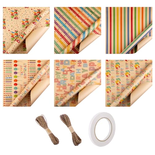 HRODA Geschenkpapier Set Für Geburtstagsgeschenke Einzigartiges Gemustertes Geschenkpapier Für Geburtstagsgeschenke Mit Klebeband Und Strohseil von HRODA