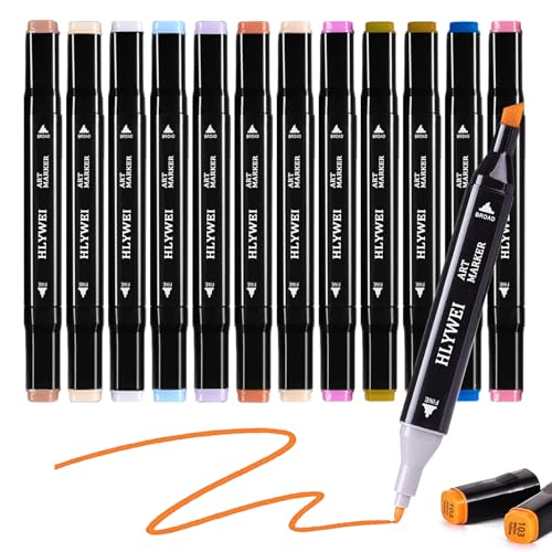 HRXYYCX Alkohol Marker Set - 12 Farben Kunst Marker mit APP für Coloring, Dual Tip Künstler Zeichnung Marker Stifte Meißel & Bullet für Kinder Erwachsene Graffiti Anime Illustration Malerei Doodling von HRXYYCX