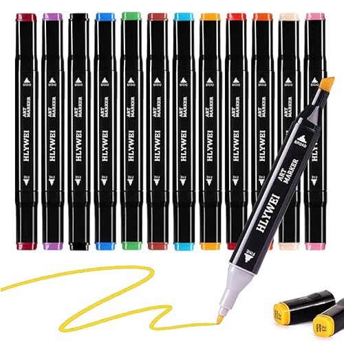 HRXYYCX Alkohol Marker Set - 12 Farben Kunst Marker mit APP für Coloring, Dual Tip Künstler Zeichnung Marker Stifte Meißel & Bullet für Kinder Erwachsene Graffiti Anime Illustration Malerei Doodling von HRXYYCX